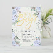 Baby shower Elegant Waterverf Floral Gold Script Kaart (Staand voorkant)