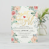 Baby shower Elegant Waterverf Floral Gold Script Kaart (Staand voorkant)