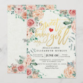 Baby shower Elegant Waterverf Floral Gold Script Kaart (Voorkant / Achterkant)