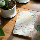 Baby shower Elegant Waterverf Floral Gold Script Kaart