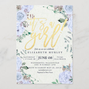 Baby shower Elegant Waterverf Floral Gold Script Kaart