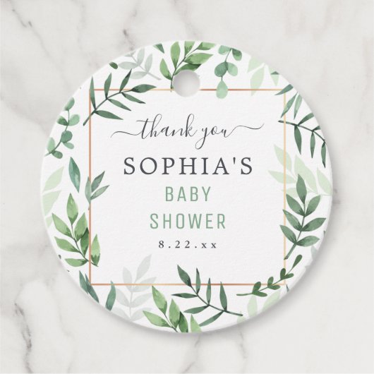 Baby shower Elegant Waterverf Rustisch Botanisch Bedankjes Labels (Voorkant)
