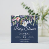 Baby shower Elegant Wildflower Navy Blauw Bloemen Kaart (Staand voorkant)