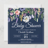 Baby shower Elegant Wildflower Navy Blauw Bloemen Kaart (Voorkant)