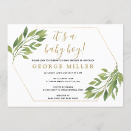 Baby shower elegante groen en gouden uitnodiging