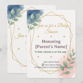 Baby shower Elegante Waterverf met goud Kaart (Voorkant / Achterkant)