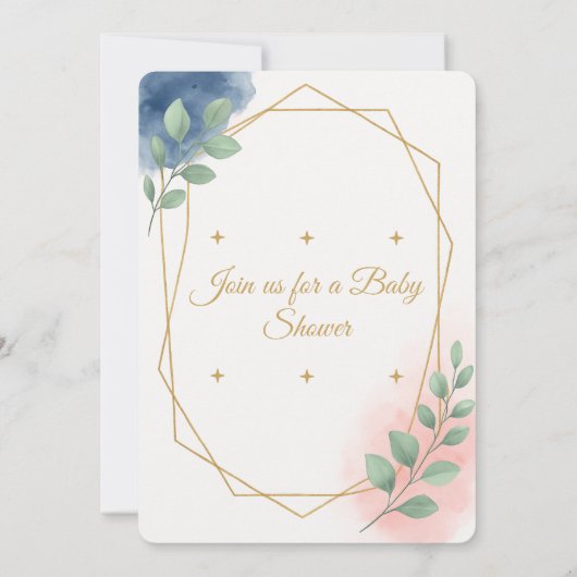 Baby shower Elegante Waterverf met goud Kaart (Achterkant)