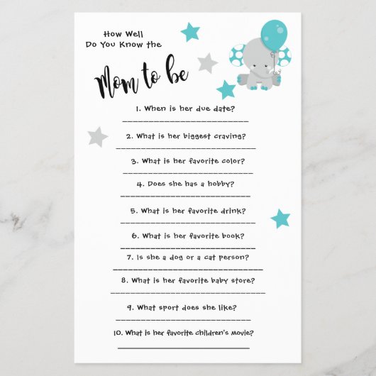 Baby shower Elephan Hoe goed je de kaart kent (Voorkant)