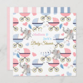 Baby Shower Elephant Baby StrollerCard Invitation Kaart (Voorkant / Achterkant)