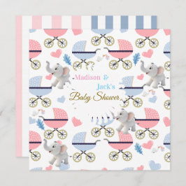 Baby Shower Elephant Baby StrollerCard Invitation  Kaart