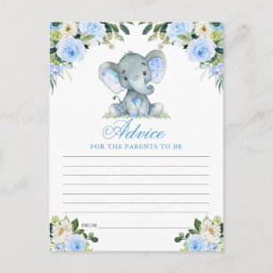Baby shower Elephant Blue Floral Advice Card Briefkaart