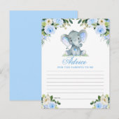 Baby shower Elephant Blue Floral Advice Card Briefkaart (Voorkant / Achterkant)