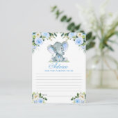 Baby shower Elephant Blue Floral Advice Card Briefkaart (Staand voorkant)
