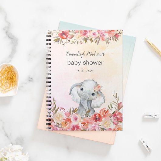 Baby shower Elephant Boho Chic Floral Waterverf Notitieboek