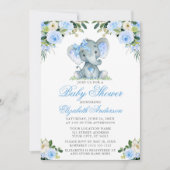 Baby shower Elephant Bow Blue Floral Kaart (Voorkant)
