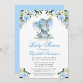 Baby shower Elephant Bow Blue Floral Kaart (Voorkant / Achterkant)