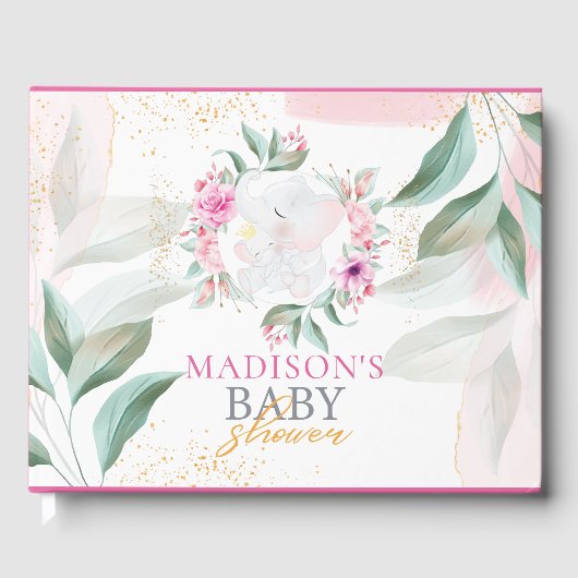 Baby shower Elephant Elegant girl Persoonlijk Gastenboek (Voorkant)