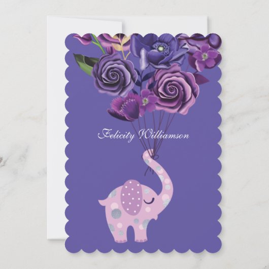 Baby shower Elephant Floral Balloons Kaart (Achterkant)