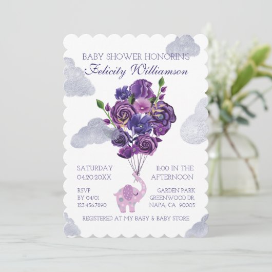 Baby shower Elephant Floral Balloons Kaart (Staand voorkant)