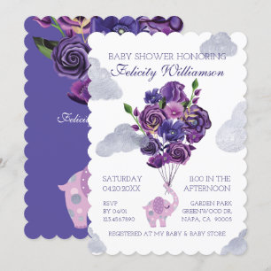 Baby shower Elephant Floral Balloons Kaart