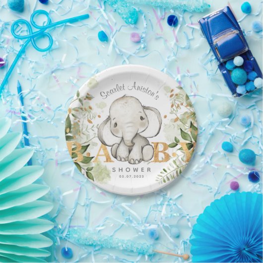 Baby shower Elephant Greenery Papieren Bordje (Feest)