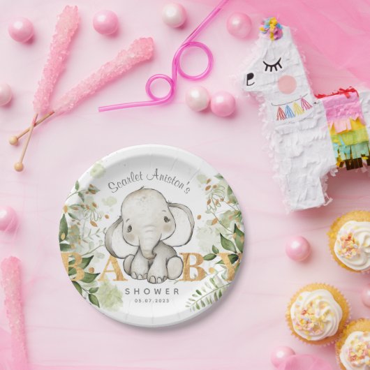 Baby shower Elephant Greenery Papieren Bordje (Feest)