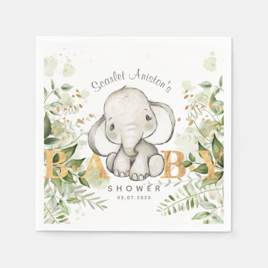 Baby shower Elephant Greenery Servet (Voorkant)