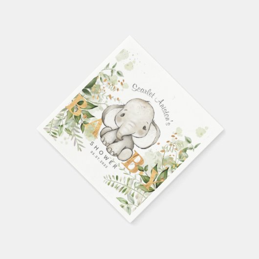 Baby shower Elephant Greenery Servet (Hoek)