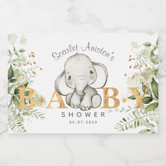 Baby shower Elephant Greenery Sparkling Wijnetiket (Enkel label)