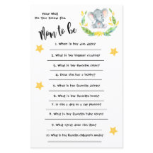 Baby shower Elephant Hoe goed je de kaart kent