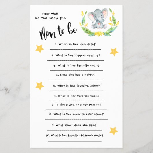 Baby shower Elephant Hoe goed je de kaart kent (Voorkant)