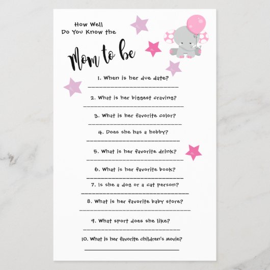 Baby shower Elephant Hoe goed je de kaart kent (Voorkant)