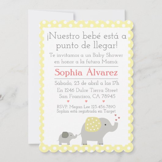 Baby shower Elephant/Invitación Elefantes Kaart (Voorkant)