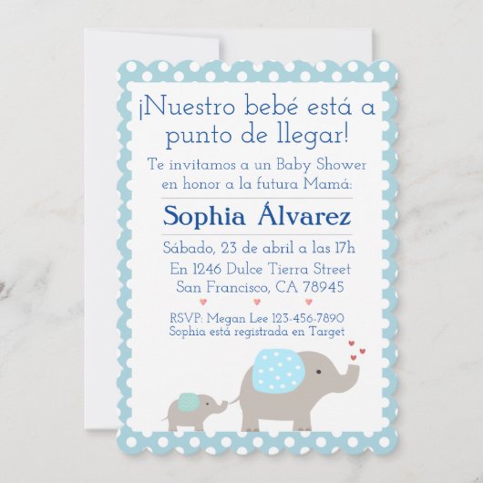 Baby shower Elephant/Invitación Elefantes Kaart (Voorkant)