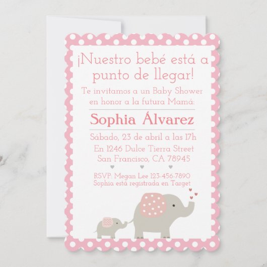 Baby shower Elephant/Invitación Elefantes Kaart (Voorkant)