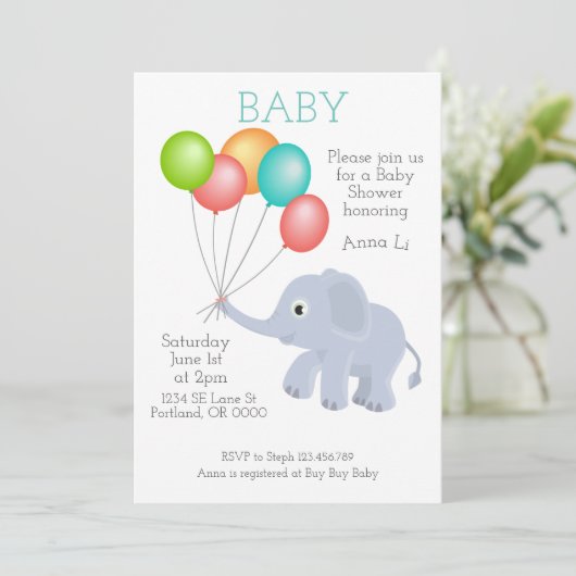 Baby shower Elephant Invitation Kaart (Staand voorkant)