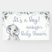 Baby shower Elephant ITS A BOY Botanical Blue Spandoek (Horizontaal)