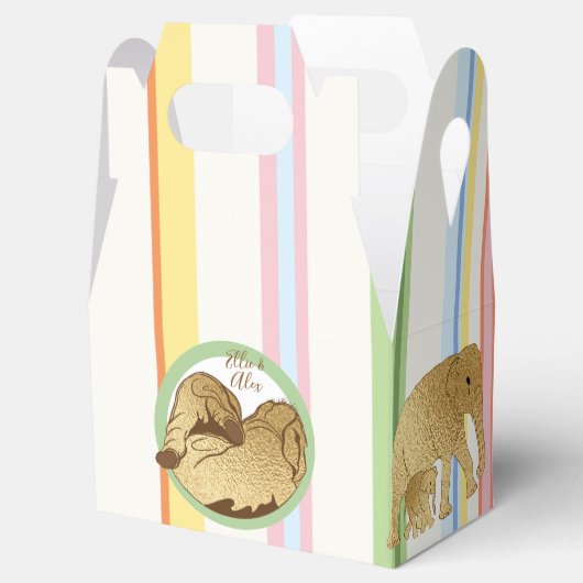 Baby shower Elephant Mam en Baby Stripes Bedankdoosjes (Geopend)