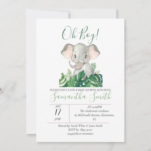 Baby shower Elephant Oerwoud Green Invitation Kaart (Voorkant)