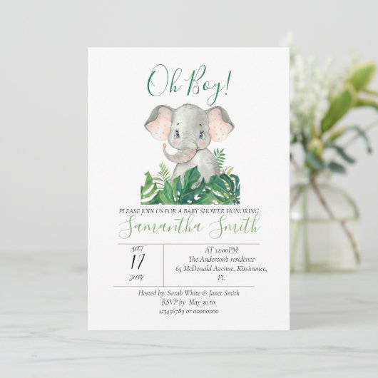 Baby shower Elephant Oerwoud Green Invitation Kaart (Staand voorkant)