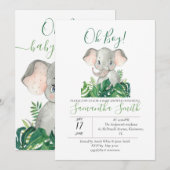 Baby shower Elephant Oerwoud Green Invitation Kaart (Voorkant / Achterkant)