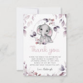 Baby shower Elephant Pink Violet Bedankkaart (Voorkant)