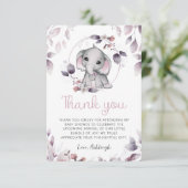 Baby shower Elephant Pink Violet Bedankkaart (Staand voorkant)
