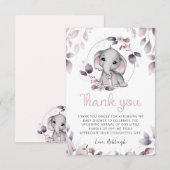 Baby shower Elephant Pink Violet Bedankkaart (Voorkant / Achterkant)