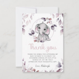 Baby shower Elephant Pink Violet Bedankkaart