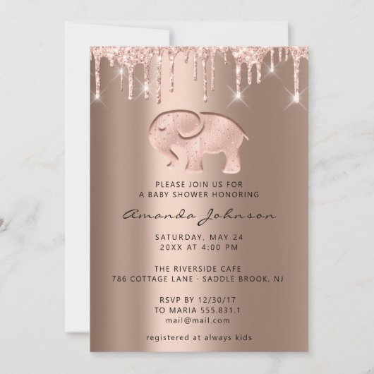 Baby shower Elephant Roos Gold Drip Boy Girl Kaart (Voorkant)