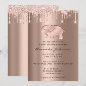 Baby shower Elephant Roos Gold Drip Boy Girl Kaart (Voorkant / Achterkant)