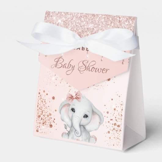 Baby Shower elephant rose gold blush pink glitter Bedankdoosjes (Voorkant Zijde)