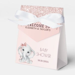 Baby Shower elephant rose gold blush pink glitter Bedankdoosjes