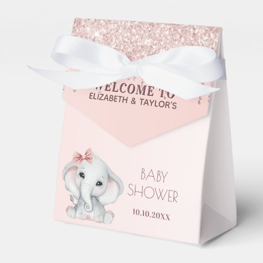Baby Shower elephant rose gold blush pink glitter Bedankdoosjes (Voorkant Zijde)